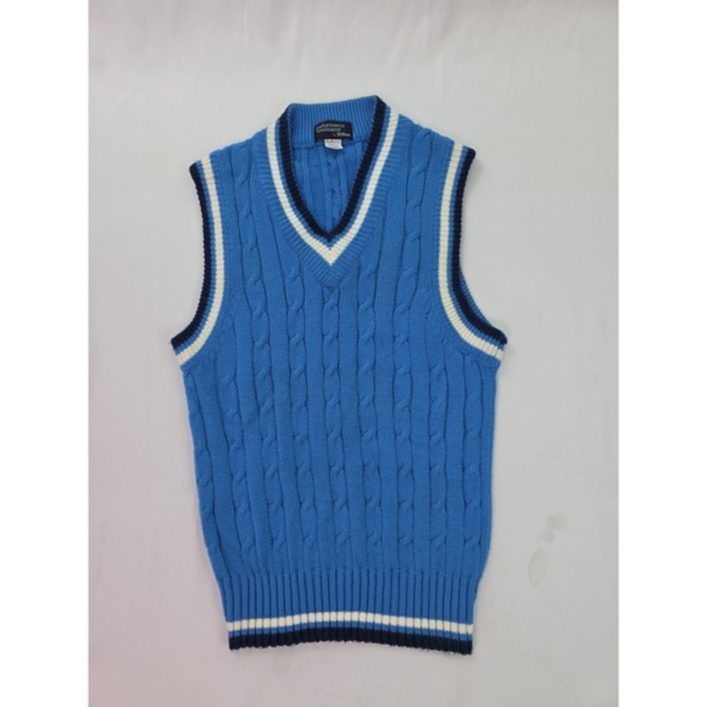 Wilson Tennis Men's Sweater Vest Medium Varsity Stripe Preppy‎ Light Blue Multi